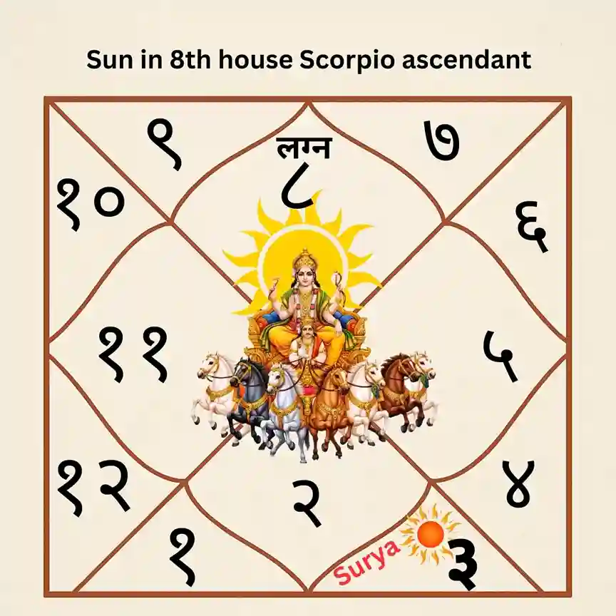 Sun in 8th house: अष्टम भाव में सूर्य का फल और गहन विश्लेषण Sun in 8th house Scorpio ascendant