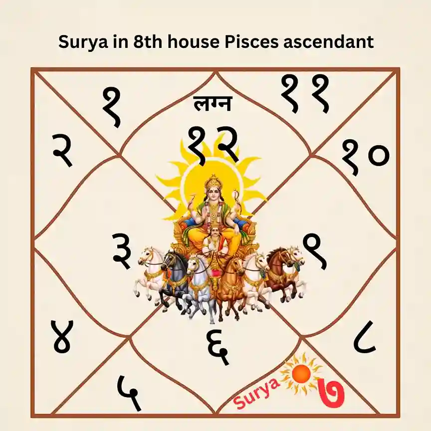 Sun in 8th house: अष्टम भाव में सूर्य का फल और गहन विश्लेषण Surya in 8th house Pisces ascendant